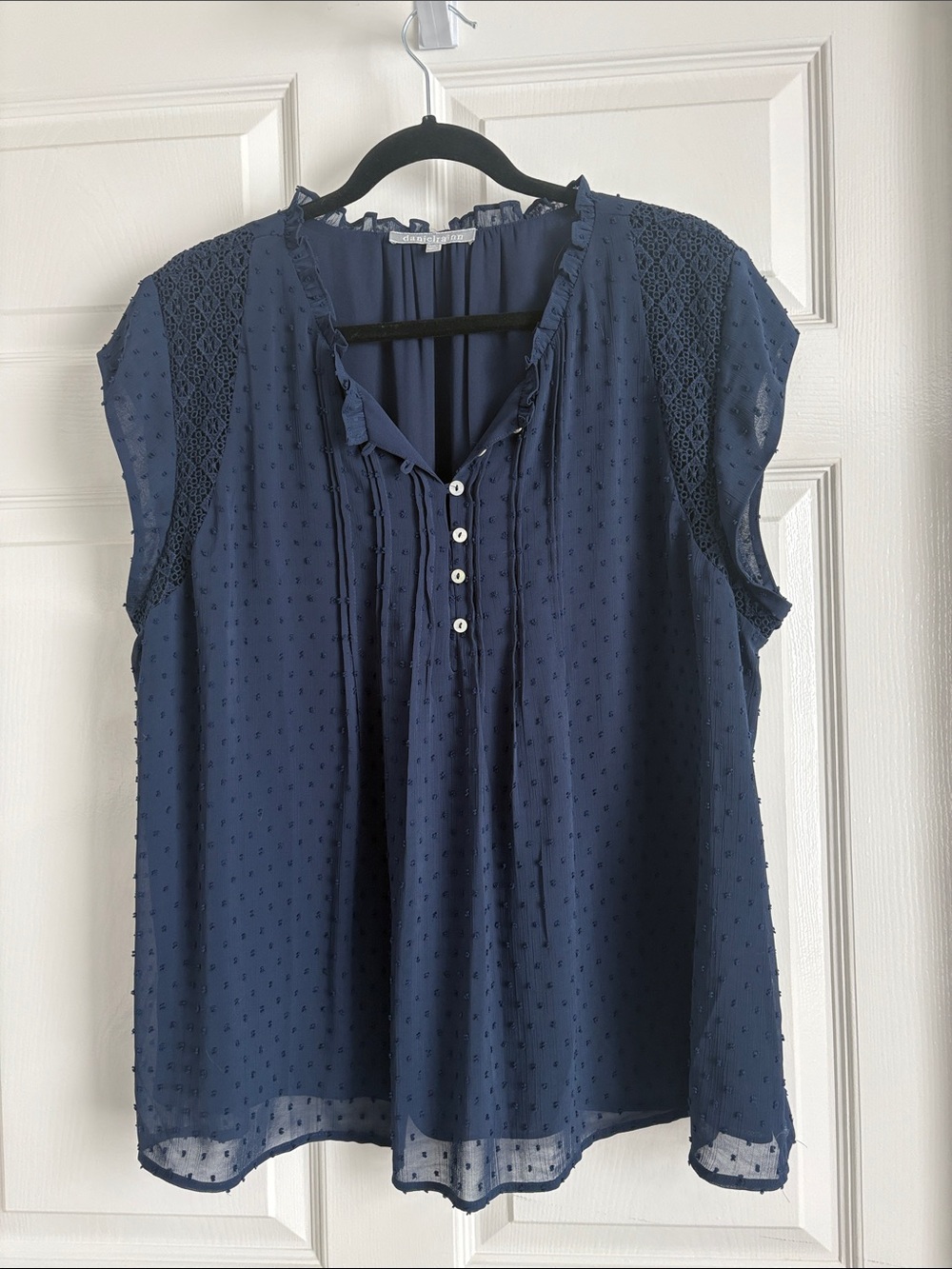 Daniel Rainn Navy Pintuck Cap-Sleeve Blouse - Picture 3 of 7